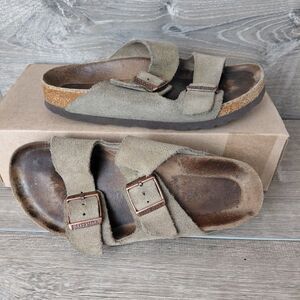 Birkenstock Arizona Sandals Women Size 35 US 4.5 Brown Suede Soft Footbed Slide